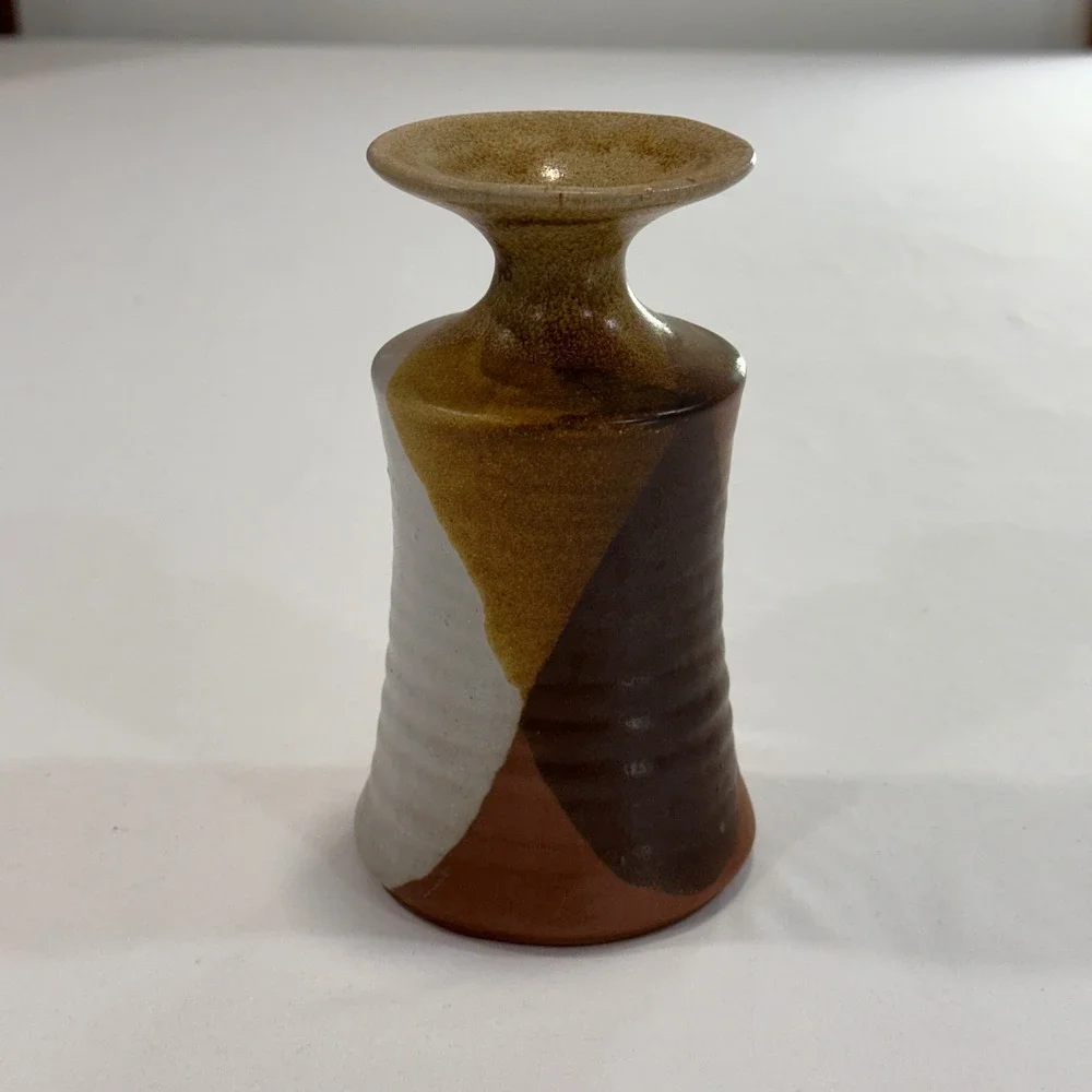 Studio Pottery‎ Stoneware Bud Vase 6.25in Earth Tones Ribbed | Boho MCM